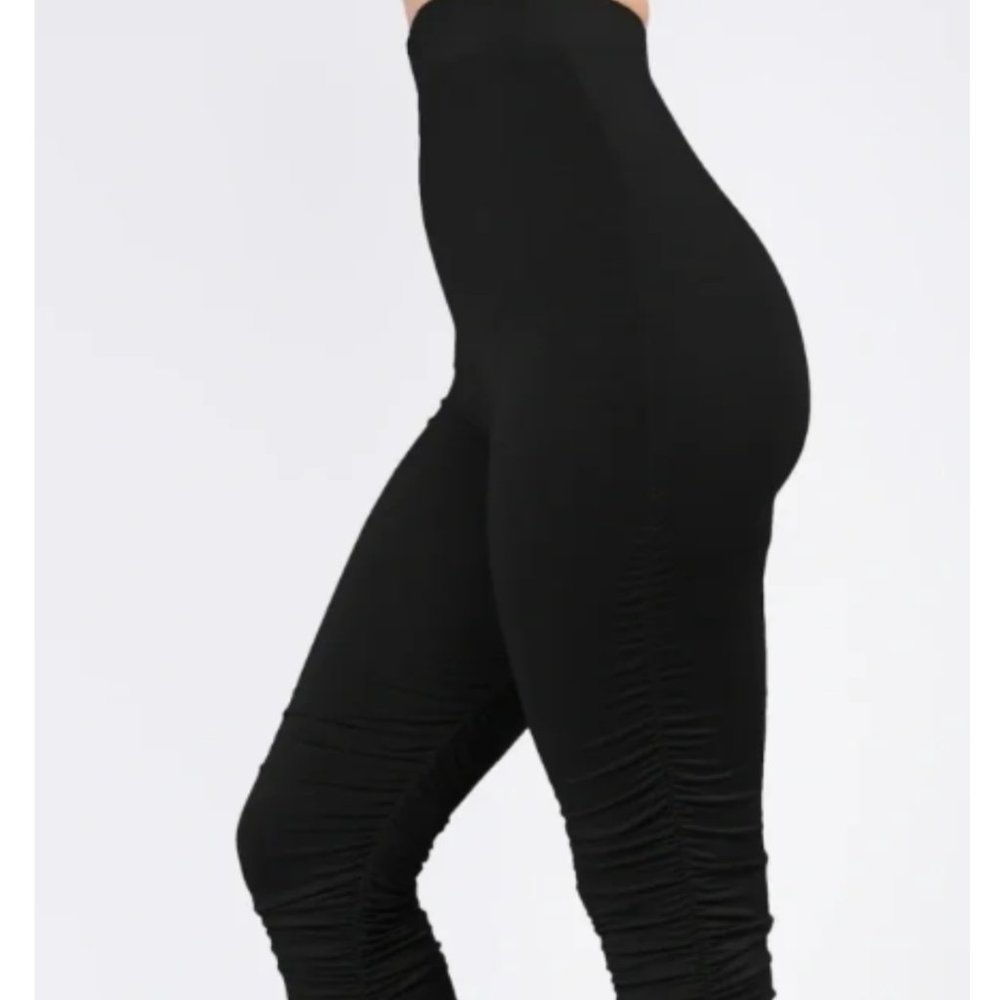 NWT Black High Rise Pull on Ruched Shirred Side High Maintenance Pants - Picture 2 of 2